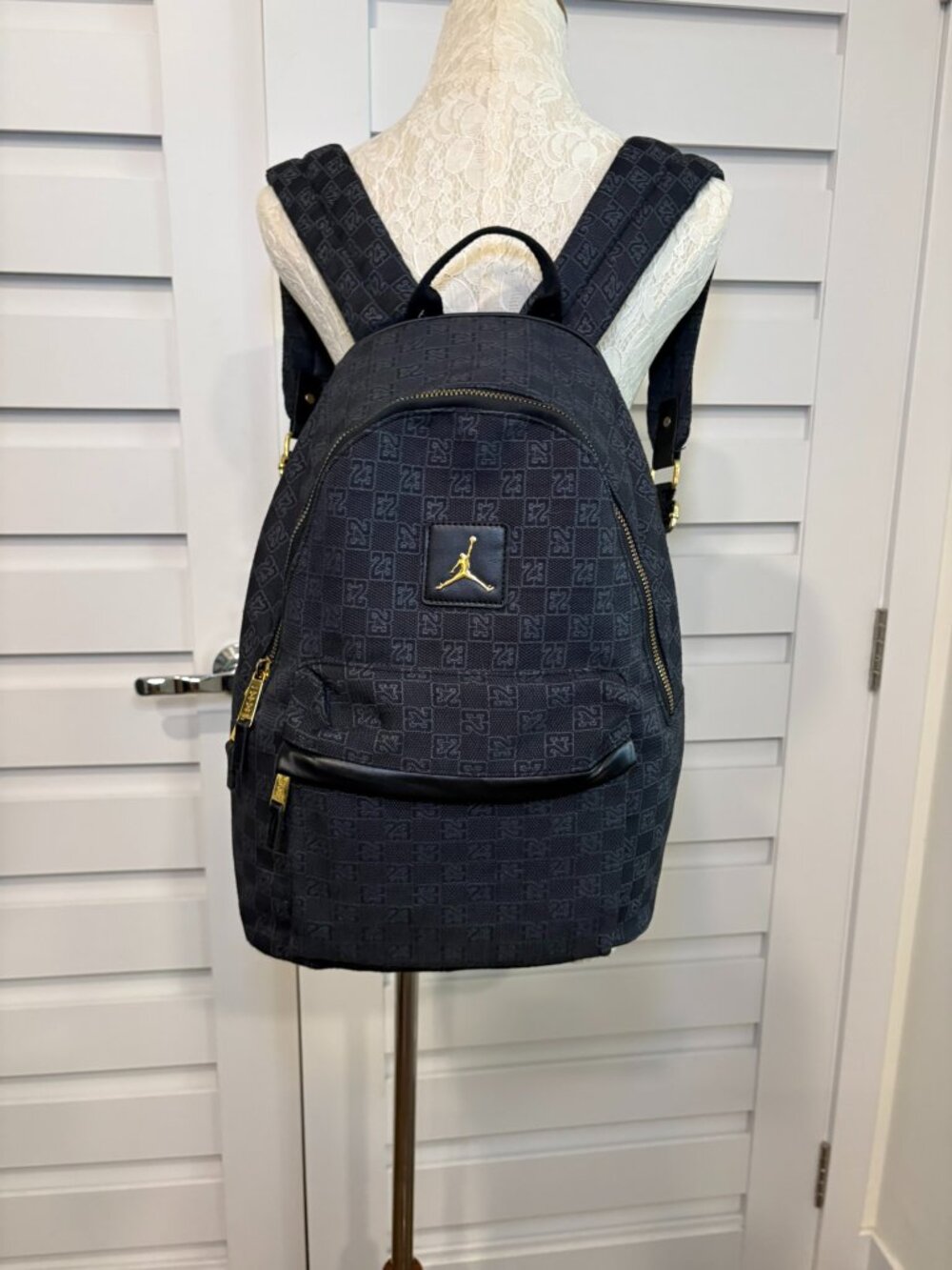 Back to School Jordan Monogram Backpack Black Gold Jumpman 23 Jacquard Full Size - Picture 5 of 14